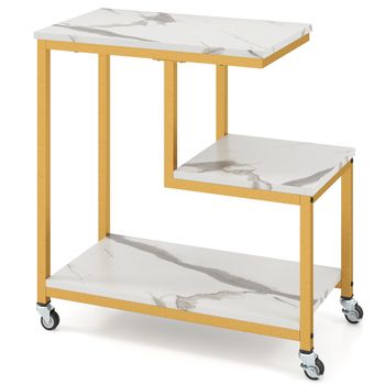 Costway Mesa Lateral Móvil de 3 Niveles con Estantes Abiertos Ruedas Bloqueables para Sala de Estar 59 x 30 x 61 cm Blanco
