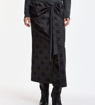Essentiel Antwerp para mujer. KARM Falda midi drapeada Karm negro (36), Casual, Algodón, Clásico