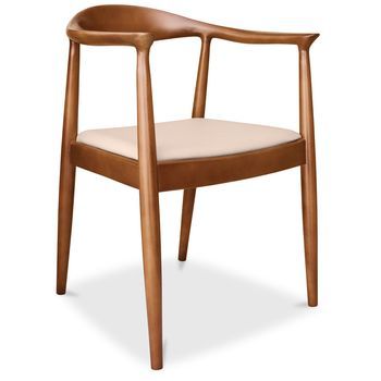 Silla De Comedor - Estilo Escandinavo - Madera Y Cuero - Nalan Marfil