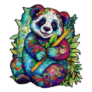 Puzzle De Madera Diy Forma De Silueta. Con Piezas Individuales Con Diferentes Diseños. En Madera Policromada. Tamaño A3 .diseño Panda Bamboo. 27x1x36 Cm. Color: Multicolor