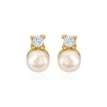 Pendientes de plata 925 dorada con perla y circonita cúbica