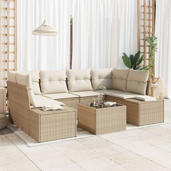 Conjunto De Sofás De Jardín  De 7 Piezas Con Cojines Beige Poliratán V5479 Unico / Beige