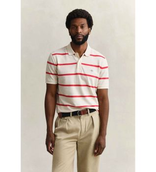 Gant para hombre. 2014094 Polo de rayas beige, rojo (M), Casual, Algodón, Manga corta