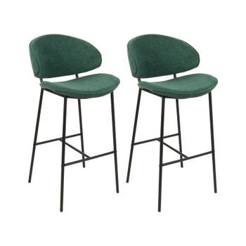 Conjunto De 2 Sillas De Bar Modernas Asiento Tapizado En Tela Respaldo Curvo Sin Reposabrazos Patas Negras Verde Kiana