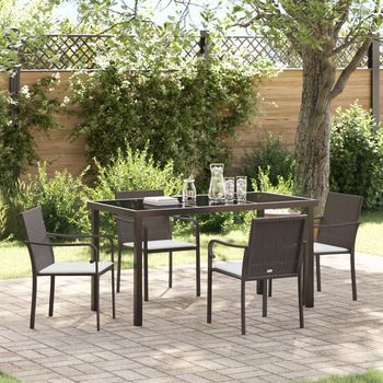 Juego De Comedor De Jardín De 5 Piezas Con Cojines Marrones De Poliratán V9738 Unico / Marrón