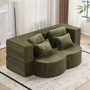 Sofá Cama De Suelo - Mueble Para Salón - Espuma Y Franela - Verde (198x60x76cm)