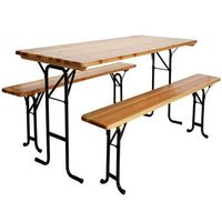 conjunto mesa 178x78 cm  2 bancos plegables madera ambiance