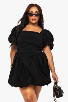 Plus Puff Sleeve Puffball Dress, Negro