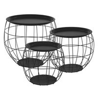 set de 3x mesas de centro auxiliares o31cmo38cmo47cm negra ml-design