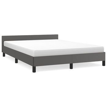 Cama Matrimonial | Cama Para Adultos | Estructura De Cama Con Cabecero Cuero Sintético Gris 140x190 Cm