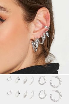 Juego 6 Pares De Pendientes De Aro Plateado