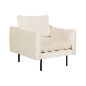 Sillón De Terciopelo Respaldo Acolchado Patas Negras Estilo Retro Moderno Beige Claro Vinterbro