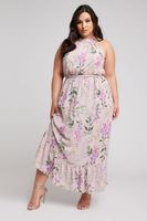 yours london vestido rosa de flores cuello halter mujer curvy y tallas grandes yours london