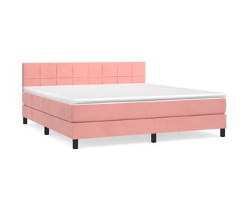 Cama box spring con colchón terciopelo rosa 160x200 cm bloques con cuadros