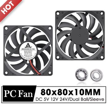 Ventilador Gdstime de 80mm DC 5V 12V 24V 80x80x10MM ventilador de refrigeración sin escobillas 8010 enfriador de doble bola ventilador Axial de 8CM para refrigeración de CPU de carcasa de PC