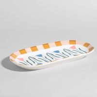 fuente de servir con flores en ceramica multicolor