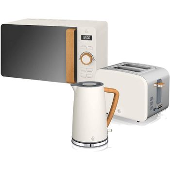 Swan Nordic Set Desayuno Microondas 20L + Hervidor de Agua + Tostadora 2 Rebanadas Blanco