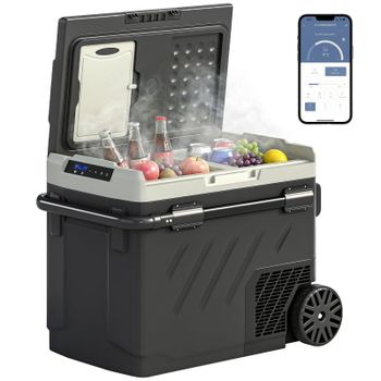 Outsunny Nevera Portátil Eléctrica 49l 12/24/240v Con Compresor Doble Zona Negro