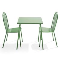 mesa de jardin bistro y 2 sillas de acero verde cactus palavas - oviala