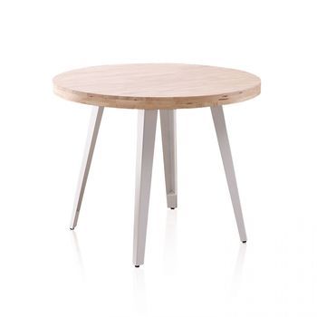Mesa De Comedor Redonda Fija 100 Cm Berg Roble - Blanco 100 X 78 X 100 Cm