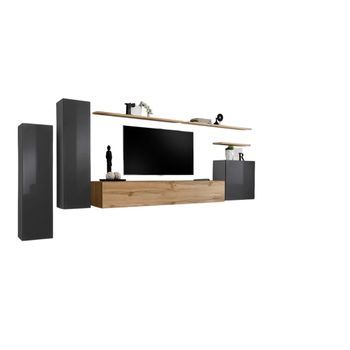 Conjunto De Muebles Para Sala Switch I Diseño, Color Gris Brillante Y Roble Wotan.