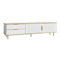 mueble de tv blanco y dorado de 170 cm 2 cajones y puertas talladas