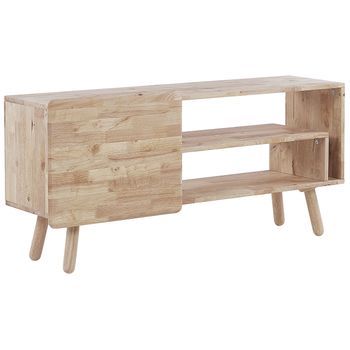 Mueble De Tv De Madera De Caucho 1 Puerta 2 Estantes Almacenaje Retro Escandinavo Sala De Estar Marrón Claro Westfield