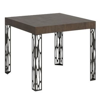 Mesa Extensible Cuadrada Pequeña 90x90/246 Cm Kiza-color Marrón