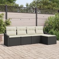 juego de sofa de jardin de 5 piezas con cojines negros de polirratan v2638 unico  negro