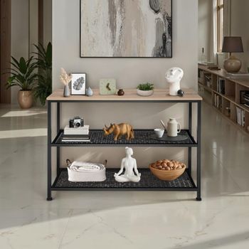 Cómoda estilo industrial, acero y mdf, 100 x 30 x 81 cm, madera oscura