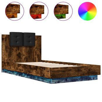 Cama Para Adulto | Cama Individual | Estructura De Cama Cabecero Luces Led Roble Ahumado 75x190 Cm