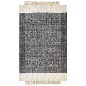 Alfombra De Lana Negro Blanco Crema 160 X 230 Cm Hecho A Mano Borlas Atlanti