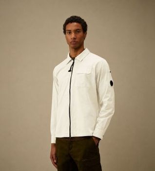 C.P. Company para hombre. RCCMOS705A110143G Sobrecamisa Organic Zip blanco roto (S), Casual, Algodón, Manga larga