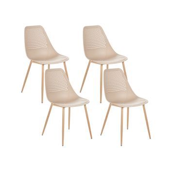 Conjunto De 4 Sillas De Comedor Modernas Minimalistas Sin Reposabrazos Asiento De Plástico Beige Hazelton