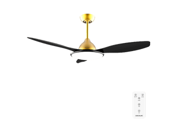 Ventilador de techo - Cecotec EnergySilence 4800 Light GoldBlack, Luz LED 36 W, Mando a distancia, Temporizador, 6 velocidades y 3 aspas, Negro Oro