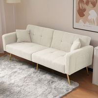 canape convertible con funcion de cama angulo ajustable patas doradas cojines y almacenamiento lateral