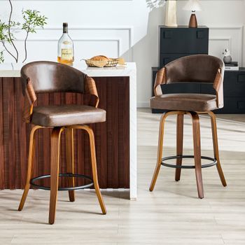 Set De 2 Taburetes De Bar - Mueble De Bar - Madera Y Cuero Sintético - Marrón (51x42x95cm)