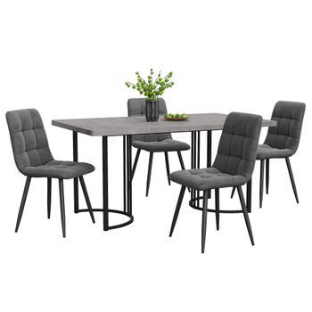Conjunto Mesa De Cocina, Juego De Comedor 5 Piezas, Mesa De Cocina 140x80 Cm, Tablero Mdf Y Sillas De Terciopelo Gris Oscuro