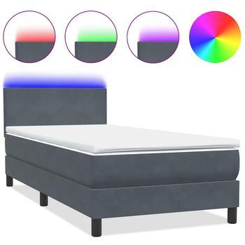Cama Box Spring Con Colchón Y Led Terciopelo Gris Oscuro 80x210 Cm Vidaxl