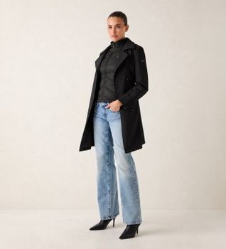 Guess para mujer. W6RL53WL942 Gabardina dos en uno negro (L), Casual, Poliéster