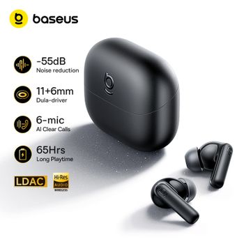 Baseus Bass EP10: auriculares inalámbricos con cancelación activa de ruido (ANC) de última generación, Bluetooth 6.0, audio de alta resolución, 6 micrófonos, 65 horas de autonomía, IP55.