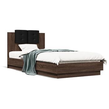 Cama Para Adulto | Cama Individual | Cama Con Cabecero Madera De Ingeniería Marrón Roble 100x200 Cm