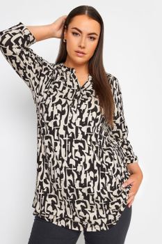 Yours Camisa Amplia Estampada En Marfil Y Negro, Mujer Curvy Y Tallas Grandes, Yours