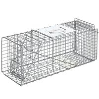 outsunny trampa plegable para animales vivos 66x24x305 cm jaula de captura de alambre con puerta y asa para conejos gatos plata   aosom espana