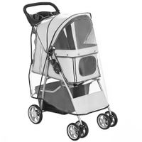 pawhut carrito para perros cochecito plegable para gatos hasta 10 kg con funda para lluvia tiras reflectantes cesta de almacenamiento 77x44x102 cm gris   aosom espana