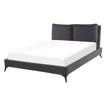 Cama Con Somier De Chenilla Gris Oscuro 140 X 200 Cm Base De Listones Doble Moderno Melle