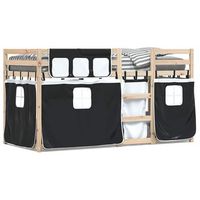 cama individual  litera con cortinas madera maciza pino blanco y negro 90x190 cm