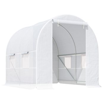 Outsunny Invernadero de Túnel con Puerta Enrollable y 4 Ventanas para Cultivo Plantas Verduras 245x200x200 cm Blanco   Aosom España