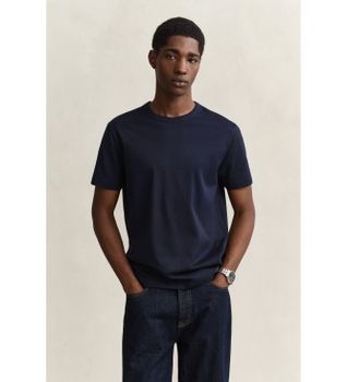 Gant para hombre. 2003436 Camiseta de algodón pima azul marino (M), Casual, Manga corta