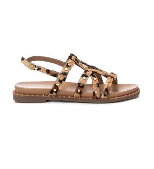 Carmela para mujer. 16239204-LEOPARDO Sandalias de piel 162392 marrón (37), Plano, Hebilla, Casual, Animal print